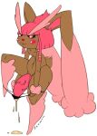 2011 anthro big_penis black_clothing black_underwear bodily_fluids brown_body brown_fur clothed clothing cum cum_drip dripping fur generation_4_pokemon genital_fluids genitals girly hair lopunny male navel nintendo nipples partially_clothed penis pink_body pink_eyes pink_fur pink_hair pink_nose pokemon pokemon_(species) shiny_pokemon signature simple_background solo tail underwear underwear_down vein veiny_penis white_background zeeman 