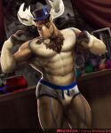  2_horns anthro body_hair cherry_blossom_kid chest_hair clothing deer diffuse_moose facial_hair hat headgear headwear hi_res hooves horn male mammal moose muscular muscular_anthro muscular_male mustache new_world_deer solo top_hat vein veiny_muscles 