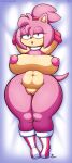  absurd_res amy_rose anthro big_breasts breasts clothing eulipotyphlan female footwear genitals hedgehog hi_res lying mammal nipples on_back pkfirefawx pussy sega shoes sonic_the_hedgehog_(series) thick_thighs 