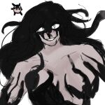  1girl black_eyes black_hair breasts door evil_smile highres large_breasts long_hair non-web_source nude roblox screeches smile tentacle_hair tentacles 