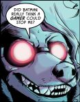  2022 angry_eyes anthro batman_(series) blue_body blue_fur blue_nose bold_text canid canine canis close-up comic_panel dc_comics detailed dialogue domestic_dog english_text eyebrows eyewear fangs fur glowing glowing_eyes goggles happy humor male mammal meme mr._freeze open_mouth portrait question question_mark shadow sharp_teeth smile solo speech_bubble teeth text vanillayote white_eyes 