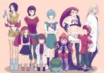  6+girls ayanami_rei bandana belt black_cape black_dress black_gloves black_hair black_shirt blonde_hair blue_footwear blue_hair blue_skirt blunt_bangs bow brown_eyes brown_hair bulbasaur cape character_request chinese_clothes cowboy_bebop dress earrings faye_valentine glasses gloves green_pants grey_gloves haibara_ai hand_on_own_hip hands_in_pockets hello_kitty hello_kitty_(character) highres holding holding_water_gun jacket jessie_(pokemon) jewelry kyouyama_anna lab_coat lina_inverse long_hair meitantei_conan multiple_girls navel necklace pants paprika paprika_(character) pointing pokemon pokemon_(anime) pokemon_(classic_anime) ranma-chan ranma_1/2 red_bandana red_bow red_eyes red_jacket red_pants red_ribbon red_shirt ribbon sandals school_uniform shaman_king shirt shoes short_hair short_sleeves shorts skirt slayers smile sneakers sooma4869 squatting thighhighs tokyo-3_middle_school_uniform voice_actor_connection water_gun white_belt white_footwear white_shirt white_skirt yellow_jacket yellow_shorts 