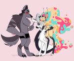  bisexual blush canid canid_demon canine canis clothing demon eyes_closed female group hellhound helluva_boss hi_res loona_(helluva_boss) male mammal queen_bee-lzebub_(helluva_boss) red_eyes simple_background sparklegoosy trio underwear vortex_(helluva_boss) wolf 