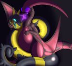  absurd_res black_body female flygon generation_3_pokemon generation_5_pokemon glowing glowing_eyes hi_res leafysnivy male mr.arcaneus nintendo pokemon pokemon_(species) serperior simple_background tail 