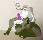  absurd_res anthro arms_tied ball_gag big_ears big_tail bishopi blindfold blush bound collar erection floppy_ears fluffy fluffy_chest fluffy_tail fur gag genitals green_body hi_res hybrid knot lagomorph leporid lop_ears male mammal pawpads penis procyonid purple_pawpads purple_penis rabbit raccoon rurik_carpenter solo tail 