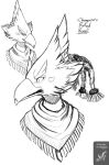  1boy arijuno artist_name beak bird_boy body_fur braid character_name closed_mouth commentary constricted_pupils dated english_commentary english_text greyscale hair_tie highres looking_to_the_side male_focus monochrome multiple_views open_mouth portrait profile quad_tails revali rito scarf short_hair signature simple_background sketch the_legend_of_zelda the_legend_of_zelda:_breath_of_the_wild twitter_username white_background 