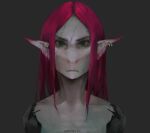  akrolayn anthro artist_name bust_portrait digital_media_(artwork) digital_painting_(artwork) ear_piercing female front_view green_eyes grey_background hair long_hair looking_at_viewer piercing portrait red_hair shaded simple_background solo unknown_species 