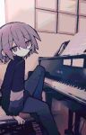 1girl expressionless instrument looking_at_viewer original piano piano_bench piano_keys red_eyes short_hair sitting sitting_on_bench sofw0 