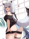  1girl absurdres angry animal_ear_fluff animal_ears blush braid breasts cdog2035 commentary_request fox_ears fox_girl fox_tail highres hololive looking_at_viewer medium_breasts official_alternate_costume panties pentagram shirakami_fubuki shirakami_fubuki_(7th_costume) short_shorts shorts tail thighlet thighs underwear virtual_youtuber 