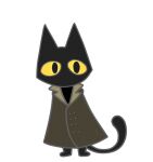  alpha_channel ambiguous_gender black_body brown_clothing brown_coat brown_topwear clothed clothing coat domestic_cat felid feline felis gooblie_2 mammal simple_background solo standing tail topwear transparent_background trenchcoat yellow_sclera 