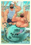  2boys absurdres anchor bald_spot bara beard big_belly blue_tank_top chest_hair commission couple facial_hair fat fat_man full_body glasses hahasthund hairy hat highres knuckle_hair large_pectorals leg_hair looking_at_viewer male_focus mature_male merman monster_boy multiple_boys muscular muscular_male navel navel_hair nipples nude original pectorals planted receding_hairline red_nose sailor sailor_collar sailor_hat sailor_shirt ship shirt short_hair shorts smile stomach striped_tank_top tank_top thick_eyebrows torn_clothes torn_shorts watercraft white_tank_top yaoi 