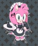  accessory amy_rose black_clothing black_gloves black_handwear clothing dessert eulipotyphlan eyelashes female food frosting gloves hair_accessory hairpin handwear hedgehog hi_res long_eyelashes maid_uniform mammal pink_quills plate ribbons sa_ssssa sega smile solo sonic_the_hedgehog_(series) tongue tongue_out uniform 