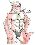  abs anthro arm_tuft beard bulge chest_tuft clothed clothing dragon elbow_tuft facial_hair hi_res horn lofnirv male muscular muscular_anthro muscular_male pecs pubes scalie simple_background smile solo tail topless tuft underwear white_background 