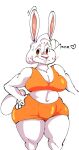  &lt;3 anthro big_butt bottomwear breasts brown_eyes butt clothed clothing crop_top d0ncassidy digital_media_(artwork) female front_view fur hand_on_hip lagomorph leporid long_ears looking_aside mammal midriff navel orange_bottomwear orange_clothing orange_shorts orange_topwear rabbit shirt shorts solo standing text thick_thighs topwear white_body white_fur 