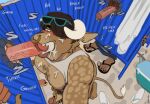  absurd_res anthro beach bodily_fluids bovid bovid_horn bovine bovine_horn brown_body brown_fur bull_horn cattle circumcised clothed clothing clothing_lift cooler cum cum_in_mouth cum_inside cum_on_chest cum_on_face dialogue ejaculation english_text eyewear eyewear_on_head feet flippers footwear foreskin fur genital_fluids genital_piercing genitals glory_hole group group_sex hi_res horn jerro male male/male mammal markings masturbation mostly_nude muscular muscular_male nails nipple_piercing nipples onomatopoeia pecs penis penis_piercing piercing prince_albert_piercing pubes sand sandals seaside sex shirt shirt_lift sound_effects spots spotted_body spotted_fur sunglasses sunglasses_on_head tail tan_body tan_fur tank_top text topwear vein veiny_penis 