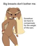  absurd_res angry anthro anuvisur_(artist) breasts brown_body digital_media_(artwork) english_text female fur generation_4_pokemon hi_res humor lagomorph looking_at_viewer lopunny mammal nintendo nude open_mouth pain pink_eyes pokemon pokemon_(species) simple_background solo text thick_thighs 