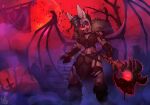  anthro armor atryl axe bat blood bodily_fluids clothing demon female gore mammal red_eyes senka_stargazer solo tongue viking wings 