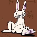  1:1 anthro biped erection fur genitals lagomorph leporid looking_at_viewer male mammal max_(sam_and_max) penis rabbit sam_and_max silly_imp sitting sitting_on_ground solo white_body white_fur 