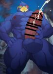  absurd_res avian bird blue_body bodily_fluids censored city cum cum_on_penis erection falco_lombardi genital_fluids genitals hi_res looming low-angle_view macro male masturbation muscular muscular_male nintendo penis penis_grab scouter solo star_fox tos_tos_f_ski worship 