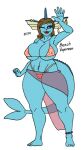  animal_humanoid anthro big_breasts bikini blue_body bottomwear breasts clothed clothing curvaceous curvy_figure digital_media_(artwork) ear_piercing eeveelution feet female fin fin_piercing furgonomics furry-specific_piercing generation_1_pokemon hair humanoid jewelry leg_bracelet looking_at_viewer lurker_bot navel nintendo nipples open_mouth piercing pokemon pokemon_(species) simple_background skimpy smile solo standing swimwear tail text thick_thighs topwear vaporeon voluptuous white_background wide_hips 