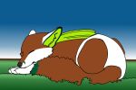  absurd_res canid canine clothed clothing diaper dragon eyes_closed feral fox hi_res hybrid male mammal simple_background simple_coloring sleeping solo techno_blueberry wearing_diaper wings 