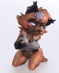  anormaluser anthro areola big_breasts bottomless bottomless_anthro bottomless_female breast_grab breast_squish breasts clothed clothing female fur genitals hand_on_breast hybrid kneeling navel orange_body orange_fur pussy solo squish suey_(pillothestar) translucent translucent_clothing wet wet_clothing 