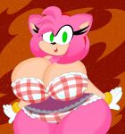  3barts accessory amy_rose anthro big_breasts bra breasts clothed clothing curvy_figure digital_drawing_(artwork) digital_media_(artwork) english_text eulipotyphlan eyelashes female fingers fur gloves green_eyes hair hair_accessory handwear hedgehog hi_res hourglass_figure huge_breasts lipstick looking_at_viewer makeup mammal multicolored_body multicolored_fur panties pink_body pink_fur sega simple_background smile solo sonic_the_hedgehog_(series) text thick_thighs topwear two_tone_body underwear voluptuous wide_hips 