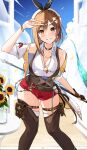  1girl absurdres atelier_(series) atelier_ryza blush breasts cleavage earrings hat highres jewelry red_shorts reisalin_stout short_shorts shorts smile solo teeth thighhighs thighs tsunagi123 