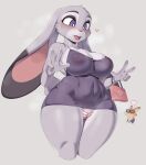  &lt;3 4_fingers anthro big_breasts blush breasts camel_toe canid canine cervina7_(artist) cleavage clothed clothing curvy_figure disney dress female fingers fox fur grey_body grey_fur hi_res judy_hopps lagomorph leporid long_ears male mammal nick_wilde nipple_outline open_mouth panties purple_eyes rabbit standing thick_thighs tight_clothing underwear voluptuous wide_hips zootopia 