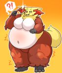  2022 3_toes 4_fingers absurd_res anthro big_breasts biped blush breasts delphox digital_media_(artwork) feet female fingers generation_6_pokemon hi_res huge_belly huge_breasts j1110_tanuki navel nintendo pokemon pokemon_(species) simple_background solo thick_thighs toes wide_hips 