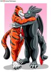  absurd_res bound cuddling dragon embrace encasement felid genitals goo_(disambiguation) hi_res hug latex mammal pantherine penis rubber tiger toysuit transformation 