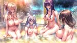  4girls amakano_2 bathing blonde_hair blue_eyes blush breasts brown_eyes brown_hair closed_eyes completely_nude game_cg grabbing_own_breast green_eyes half_updo hand_on_own_thigh highres himiyama_rei holding holding_towel huge_breasts kurohime_yuuki large_breasts long_hair medium_hair multiple_girls navel nipples nude official_art onsen open_mouth outdoors partially_submerged photoshop_(medium) piromizu profile purple_hair sara_(amakano_2) smile soaking_feet steam towel tsutamachi_chitose water wet white_hair 