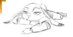  anthro disney ears_down female guide_lines half-closed_eyes judy_hopps lagomorph leporid lying mammal narrowed_eyes on_front pivoted_ears rabbit simple_background solo spoof_(artist) unimpressed white_background zootopia 