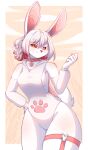  2023 alphadesu anthro breasts choker clothed clothing digital_media_(artwork) eyebrows female fingers fur hi_res ima_(imabunbun) jewelry lagomorph leporid mammal necklace rabbit side_boob simple_background solo thick_thighs white_body white_fur 