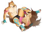  anthro athletic athletic_male canid canine canis clothing domestic_dog duo foot_wraps grinding hand_wraps hi_res maiyabuhantang male male/male mammal muscular tenting underwear wolf wraps 