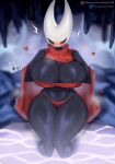  &lt;3 18_(artist) anthro arthropod biped black_body blush breasts clothed clothing detailed_background female front_view hi_res hollow_knight hornet_(hollow_knight) non-mammal_breasts sitting skimpy solo team_cherry white_body 