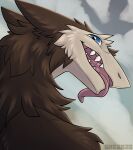  blue_eyes brown_body brown_fur fur icon long_tongue looking_at_viewer looking_back looking_back_at_viewer open_mouth portrait sergal sharp_teeth shysa-the-sergal solo tan_body tan_fur teeth tongue tongue_out 
