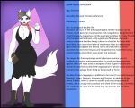  anthro arctic_fox blue_eyes boots bracelet breasts canid canine canis clothed clothing dress female flat_colors footwear fox hair hi_res jewelry looking_at_viewer mammal nashla_(photolol.03) necktie photolol.03 short_hair simple_background small_breasts solo wallet 