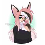  2022 anthro blep breasts brown_body brown_fur canid canine clothed clothing digital_media_(artwork) ear_piercing ear_ring ei-ka eyebrows eyelashes female fox fur hair hi_res mammal piercing pink_hair ring_piercing simple_background smile tongue tongue_out 