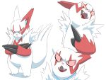  absurd_res ambiguous_gender claws feral fur generation_3_pokemon hi_res looking_at_viewer markings nintendo open_mouth poetax pokemon pokemon_(species) red_markings simple_background solo tongue white_background white_body white_fur zangoose 