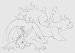  2023 ambiguous_gender ambiguous_penetration animal_genitalia anus balls duo feral generation_2_pokemon genitals hi_res male male/ambiguous monochrome nintendo penetration penis perineum pokemon pokemon_(species) sheath sketch typhlosion yaroul 