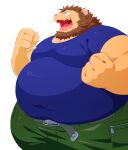  2023 absurd_res anthro belly big_belly bottomwear clothing felid gokrakstyle hi_res humanoid_hands kemono lion male mammal obese obese_male overweight overweight_male pantherine pants pink_nose shirt solo topwear 