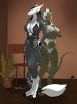  anthro big_breasts big_nipples breasts claws clothed clothing davian_tul diana_digma dragon duo emil-gee facial_horn female fur green_body green_scales hair hi_res horn looking_at_viewer male male/female nipples scales sergal smile teeth tongue underwear white_body white_fur 