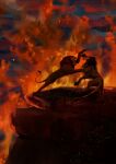  absurd_res detailed_background disney duo felid feral fight fire hi_res jumping lion mammal pantherine sasamaru scar scar_(the_lion_king) scenery simba tail the_lion_king 