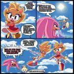  absurd_res amy_rose anthro avian bird echidna eulipotyphlan female group hedgehog hi_res island knuckles_the_echidna light lighting male male/female mammal miles_prower monotreme sea sega sonic_the_hedgehog sonic_the_hedgehog_(series) speech_bubble sun water 