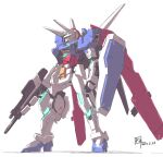  2014 beam_rifle commentary_request concept_art dated energy_gun g-self glowing gundam gundam_g_no_reconguista light mecha mobile_suit nenchi no_humans original redesign robot science_fiction shield signature sketch solo weapon white_background 