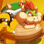  1:1 bowser bowser&#039;s_inside_story chubby_cheeks hair horn koopa male marcoisky mario_and_luigi_(series) mario_bros nintendo obese obese_male open_mouth overweight overweight_male red_hair scalie shocked_expression solo walking weight_gain 