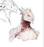  anthro baldur&#039;s_gate dragonborn_(dnd) dungeons_and_dragons hasbro horn liuxns male pecs red_eyes scales scalie shirtless sketch solo the_dark_urge_(baldur&#039;s_gate) white_body white_scales wizards_of_the_coast 