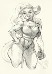  2023 anthro athlete black_and_white breasts clothing durtyanko female hair hi_res long_hair looking_at_viewer mammal markings mole_(marking) monochrome muscular muscular_anthro muscular_female navel rodent round_ears sciurid shirt sketch solo tail topwear tree_squirrel 