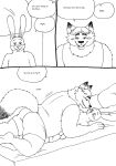  2023 anthro bed belly bernielover blush butt canid canine clothing comic disney duo english_text fan_character fox furniture gideon_grey hi_res humanoid_hands lagomorph leporid lying male mammal overweight overweight_male rabbit shirt text topwear underwear zootopia 